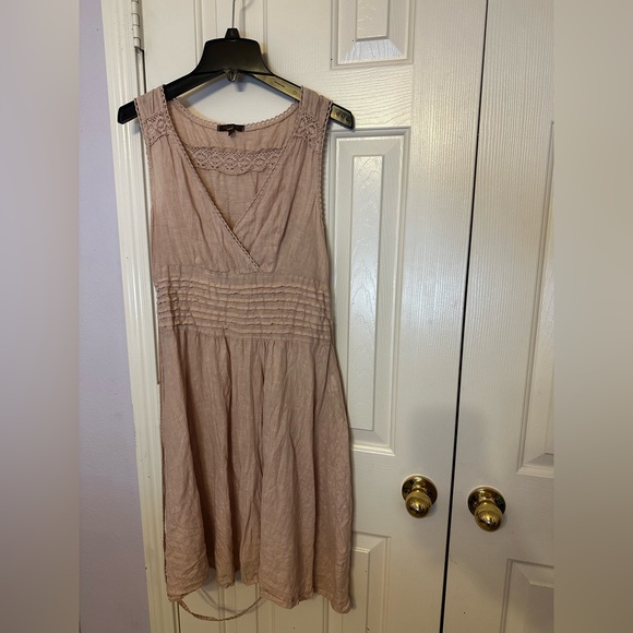 Linen summer dress Pizza Roma XS. Creamy dusty rose color. - Picture 4 of 6